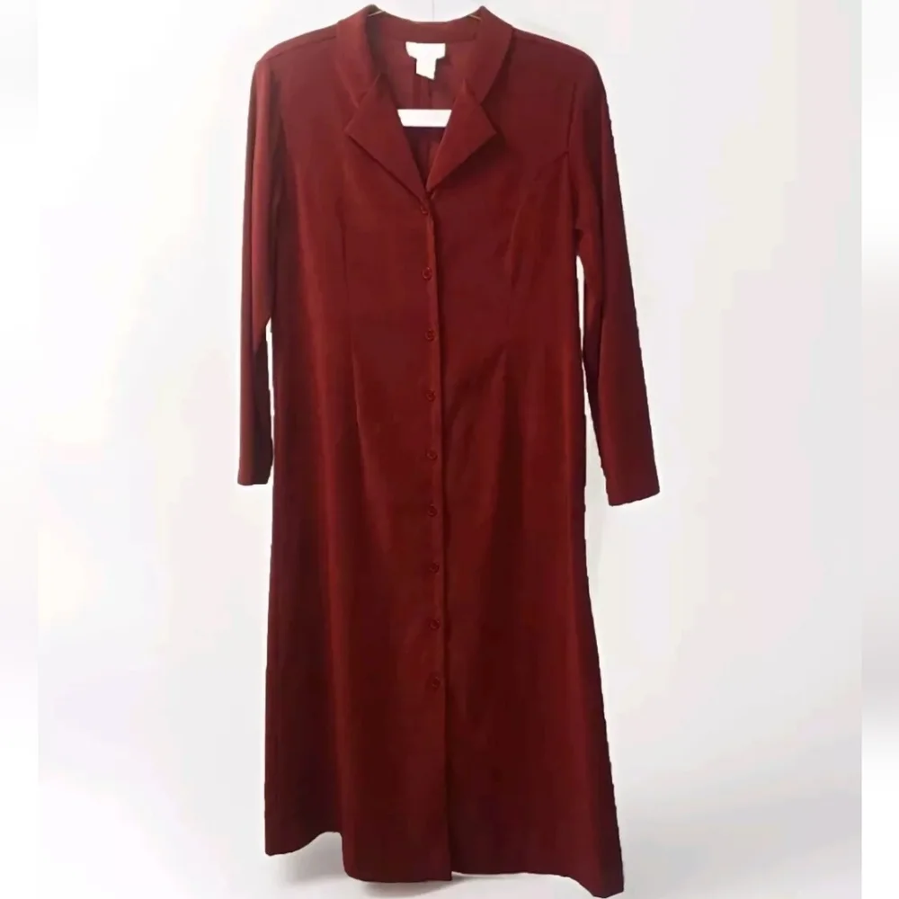 Vtg Tribeca Studio Trench Coat Woman Sz 12 Red Suede Feel Duster Long Jacket